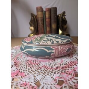 Vintage TOYO Crystal Shoppe Ceramic Trinket Box Lidded Floral Pink Green Blue